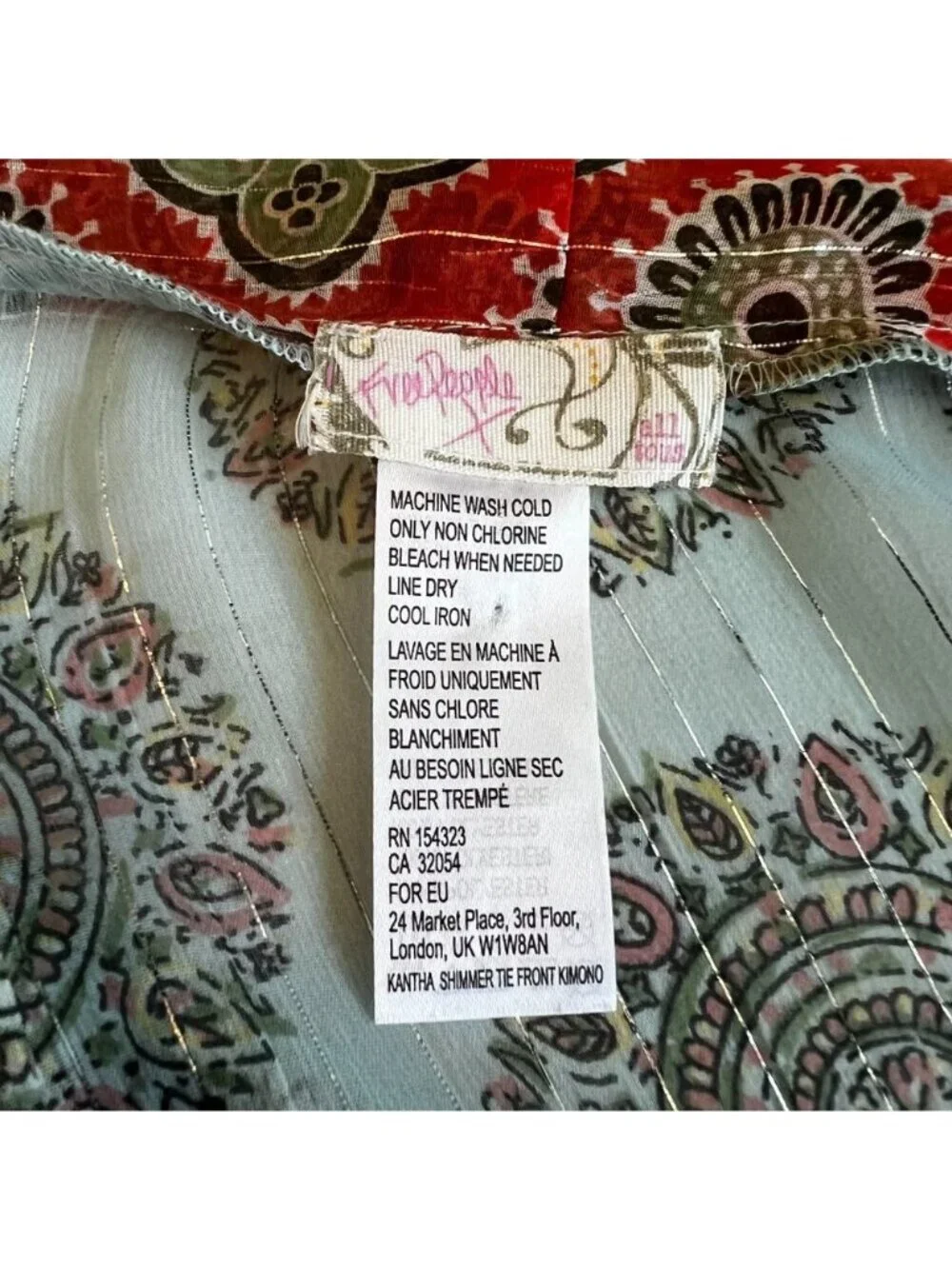 Free People Sheer Kantha Kimono Tie Front Boho Festival Top Shimmery Summer OS - Picture 5 of 7